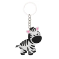 Cute cartoon zebra keychain in soft PVC rubber with durable metal ring on white background - Zebra Keychain
