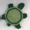 Handmade crochet turtle coaster in light and dark green cotton yarn for home decor - Dark Green