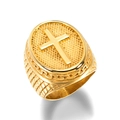 Vintage punk cross ring for men in gold-plated stainless steel with a relief design - US 8 / Gold
