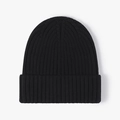 Classic black ribbed knit beanie hat for winter warmth, outdoor style, and comfort - Black