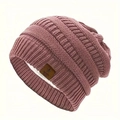 Gorro de punto grueso para mujer en rosa malva con forro polar cálido y parche estrella - Rosa