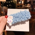 Cute blue plush hair clip with white rabbit mascot on a branded card display - J-19-Blue Rabbit