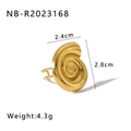 Dettaglio macro dell'anello a conchiglia placcato oro 18K con trama a spirale e misure - Aperto Regolabile / Forma di Guscio di Lumaca a Spirale(NB-R2023168)