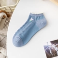 Sky blue cotton ankle socks with lavender heel accents and cute rabbit embroidery - One Size / Sky Blue & Purple Ruffle (Rabbit)