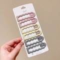Set of 6 matte wavy rectangular hair clips in pink, yellow and grey on a display card - 1# Spring Color Oval Set - 6Pcs