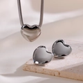 Polished stainless steel heart jewelry set with snake chain necklace and stud earrings - Jewelry Set / Silver
