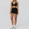 Completo yoga nero da donna con top allacciato al collo e pantaloncini a vita alta - S / Reggiseno+Pantaloncini-Nero Premium