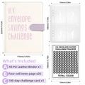 A5 PU leather budget binder for 100 day savings challenge with envelopes and tracker card - A5 Purple PU Leather Contrast (25 Sheets + Tracker)