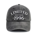 Vintage dark gray washed cotton baseball cap with Limited Edition 1996 embroidery - Adjustable / 1996 Style (Carbon Grey)