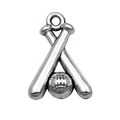 Silver alloy sports pendant featuring crossed baseball bats and ball for DIY jewelry - Crossed Baseball Bats and Ball