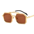 Retro polygon metal sunglasses with octagonal gold frames and brown lenses - C4 Gold Frame Tea Lens