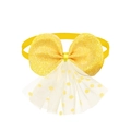 Bright yellow dog bow headband with sparkly fabric and polka dot mesh lace detail - Yellow Glitter