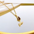 Elegant gold tulip pendant necklace with brown cat-eye stone and crystal accents - Brown Cat Eye Necklace / Gold