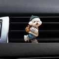 Cute puppy car air vent diffuser wearing a green knit hat and striped sweater - Backpack Dog (Single)
