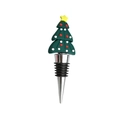 Bouchon de bouteille de vin en forme de sapin de Noël vert avec ornements et étoile - Sapin de Noël vert foncé simple face