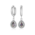Elegant pear cut rainbow zircon earrings in silver finish with halo diamond setting - Steel-Tone Colorful Zirconia