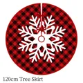 Classic 120cm red and black buffalo plaid Christmas tree skirt with white snowflake motif - 120CM Tree Skirt Red Black Plaid Snowflake