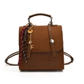 Retro brown suede and PU leather backpack with vintage pendant and shoulder straps - With Pendant / Brown