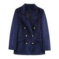 Blazer da donna in velluto blu scuro con bottoni dorati a doppiopetto, vista piana - XS / Giacca Blazer in Velluto