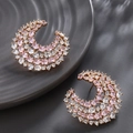 Elegant rose gold C-shaped earrings with pink and clear micro-pave pear-cut zircons - Large Crescent Pavé (No. 164) / Rose Gold