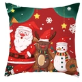 Close-up of Santa Claus reindeer and snowman patterns on festive red Christmas pillowcase - DRD247-14 (Red Party Pattern)