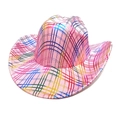 Pink western cowboy hat with iridescent laser grid texture and wide brim for party wear - M(56-58cm) / Pink