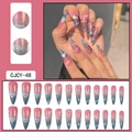 Detail view of long stiletto press-on nails with pink-blue gradient and star-moon pattern - CJCY-48 Pink Blue Star Moon