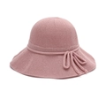 Pink chunky knit bucket hat with decorative ribbon bow for women's summer sun protection - Pink