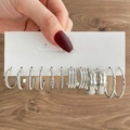 Set of 6 pairs of stylish silver geometric hoop earrings featuring various textures - 6 Pairs Set-Silver Twist Bamboo Texture