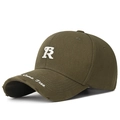 Olive green distressed baseball cap with white R embroidery and Dream Come True text - Adjustable / Dark Coffee