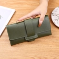 Women's long trifold wallet in dark green lychee pattern faux leather with ring clasp - Green