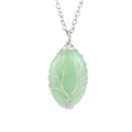 Detail of silver wire wrapped Tree of Life pendant with light green natural gemstone - Silver+Aventurine