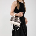 Minimalist leopard print shell bag with white leather trim and gold hardware - Leopard Splicing / White