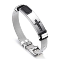 Dettaglio del bracciale a maglia in acciaio con croce nera e fibbia regolabile - Cinturino in Maglia Argento (Cassa Argento + Croce Nera)