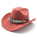 Detail of western cowboy hat band with turquoise beads and brown leather trim - M (56-59cm) / Brick Red Suede