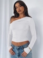 Chic white one-shoulder long sleeve crop top with slim fit and textured fabric - S / White