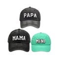 Black MAMA baseball cap featuring premium 3D towel embroidery in washed cotton - Family Set (PAPA+MAMA+MINI) / Black/Black/Green