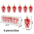 6er-Pack rot-weiße 6cm Pinienzapfen-Weihnachtsanhänger mit Schneeeffekt-Deko - 6 Stk/Box / Rot