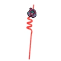 Reusable red spiral plastic straw with decorative headset icon for music theme parties - 1 Piece / Red