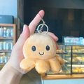 Yellow reversible octopus plush keychain with soft fur and smiley face embroidery - Brown