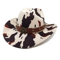 Cappello da cowboy western con stampa mucca, stemma a stella vintage e fascia in cuoio - M (56-58cm) / Parte Superiore Dritta Stampa Mucca Beige