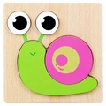 Wooden cartoon snail puzzle for toddler early learning with green and pink pieces - 3D Jigsaw-Snail (JM立体-蜗牛)