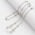 Silver bead chain eyewear strap with lobster clasps and adjustable silicone loops - Silver Tone Ball Chain