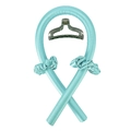 Detail view of turquoise satin heatless hair curler set with matching scrunchies and clip - Elegant Blue