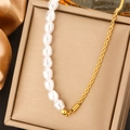 Gold Baroque Pearl Spliced Cable Chain Necklace