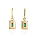 Elegant gold hoop earrings with rectangular green gemstone pendants for women - Gold Green Radial Rectangle Stone