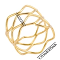 Detailed view of golden 304 stainless steel wavy ring with precise size measurements - Gold