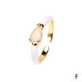 Adjustable golden ring with white enamel and a pear-cut opal stone, style F variant - Opaline Water Drop / White