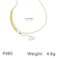 Elegant 18k gold plated titanium necklace with pearl accents and wheat leaf pendant - 3 Pearls / Gold