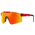 Sport sunglasses with red black splatter frame and orange gradient mirrored lenses - Red Black Splatter Orange Yellow Lens (C9)